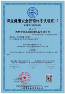 職業(yè)健康安全管理體系認證證書